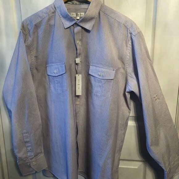 Bill Blass‎ Pinstripe Shirt wRollbutton Sleeves Size L - Picture 2 of 6